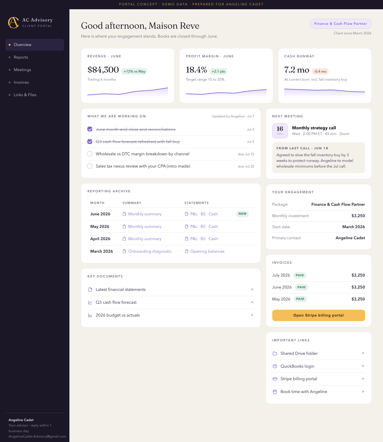 Client dashboard